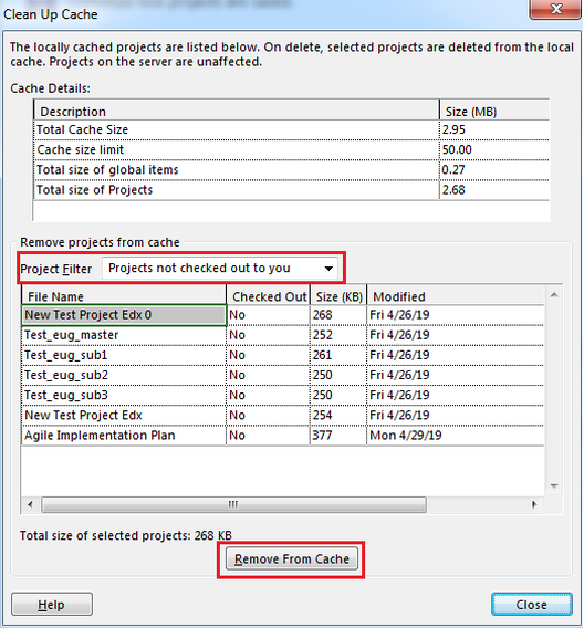 MS Project local cache